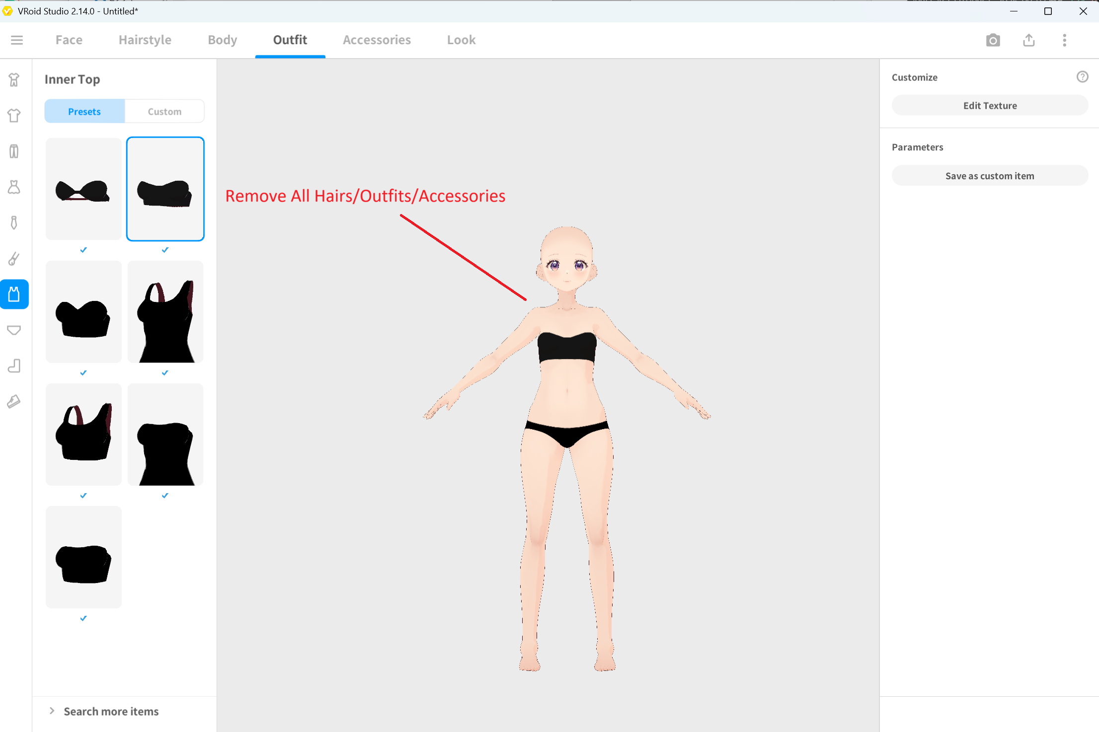 State with AvatarSample_I hair, outfits, and accessories removed