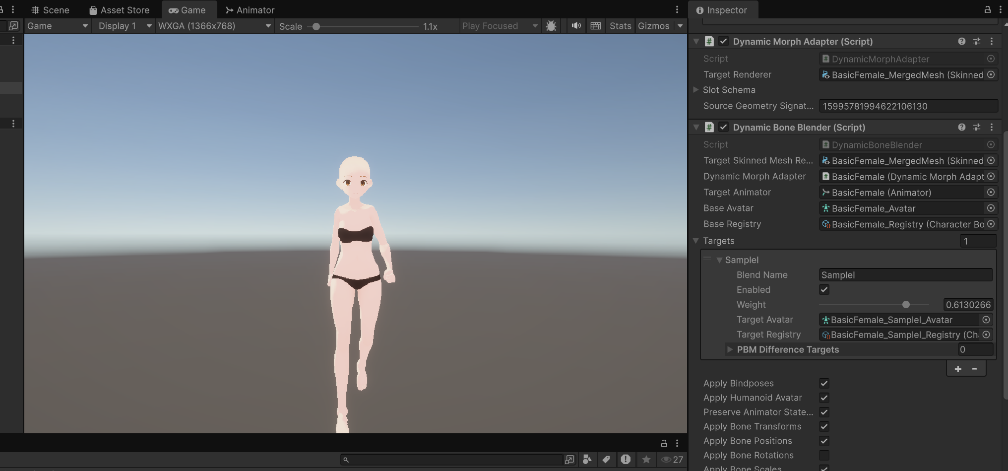Walking animation playback and FBM weight control in Play Mode