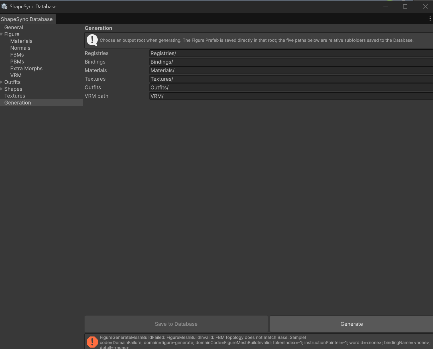 Example of diagnostic message when Generate fails