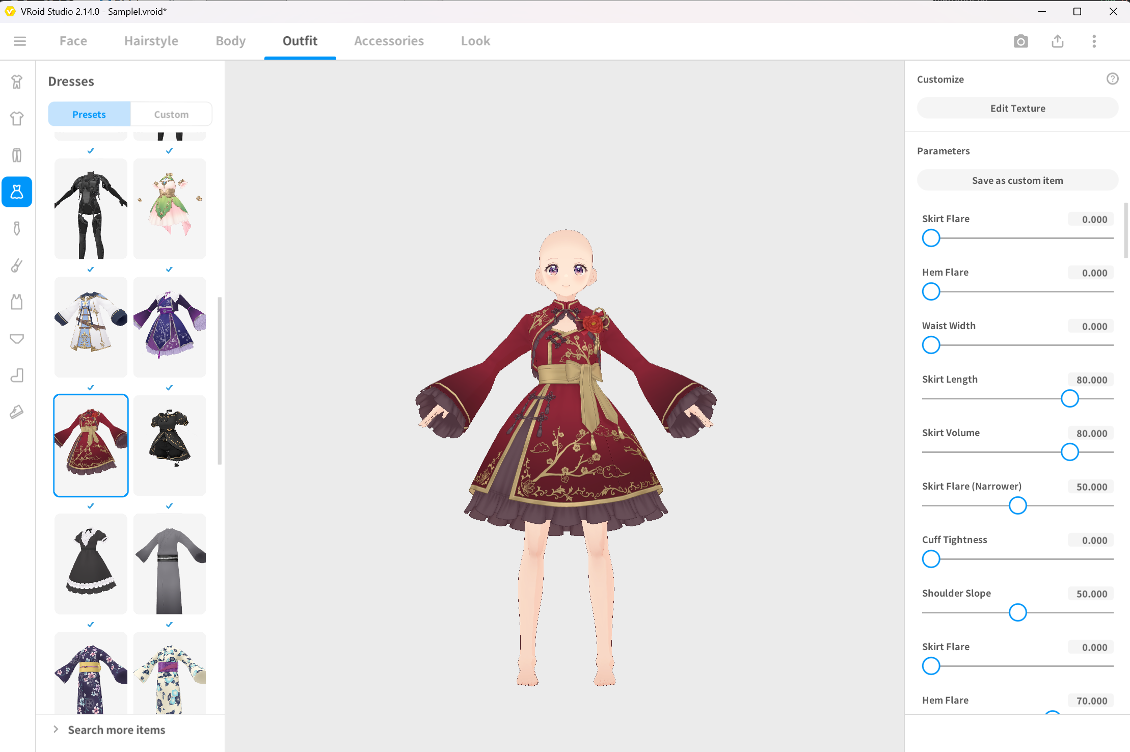 Equipping preset dress on SampleI