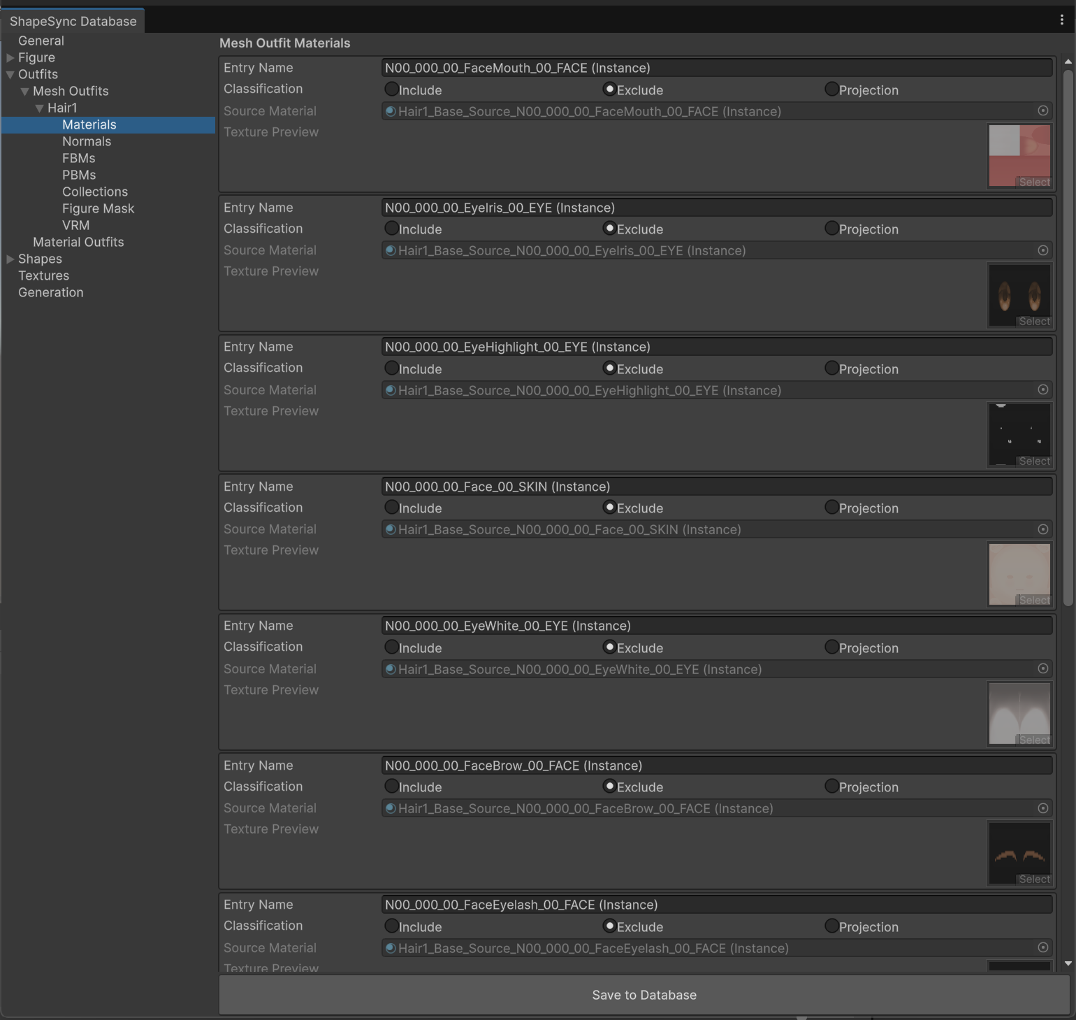 Excluding body materials for Hair1