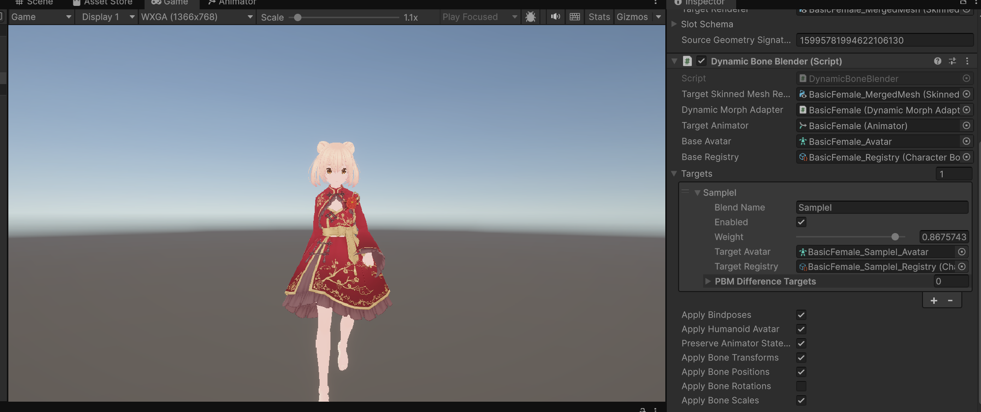 Verifying body shape deformation tracking in Play Mode
