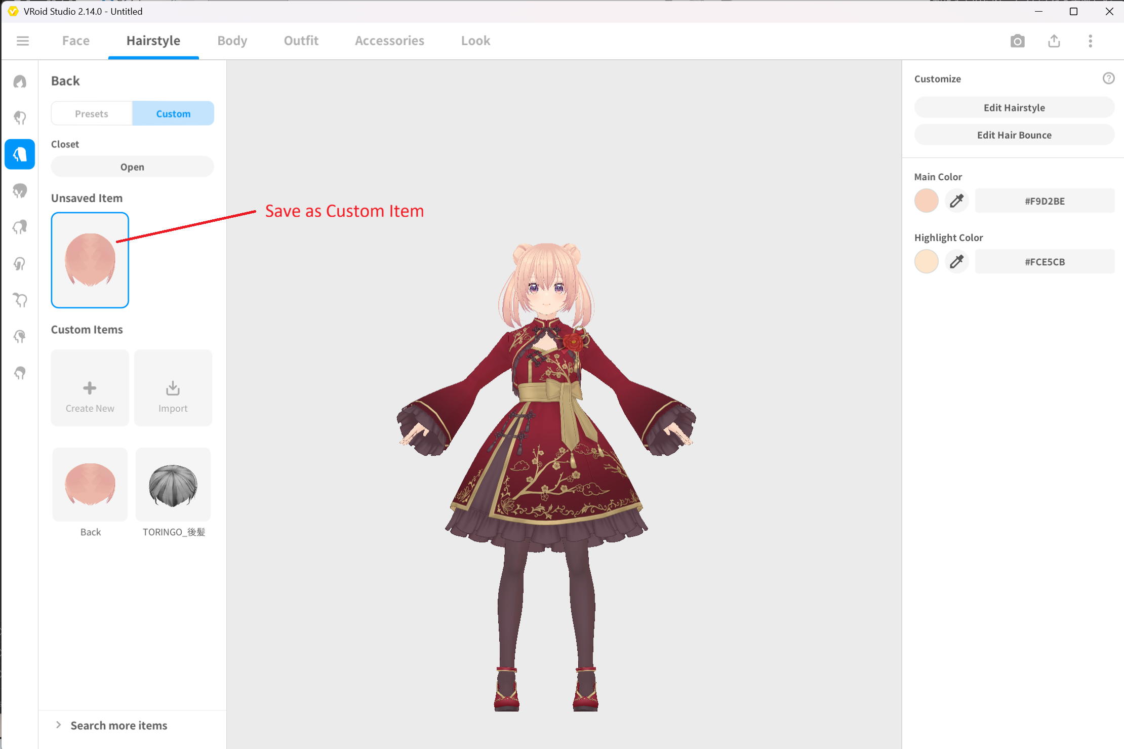 Saving Back hair as custom item
