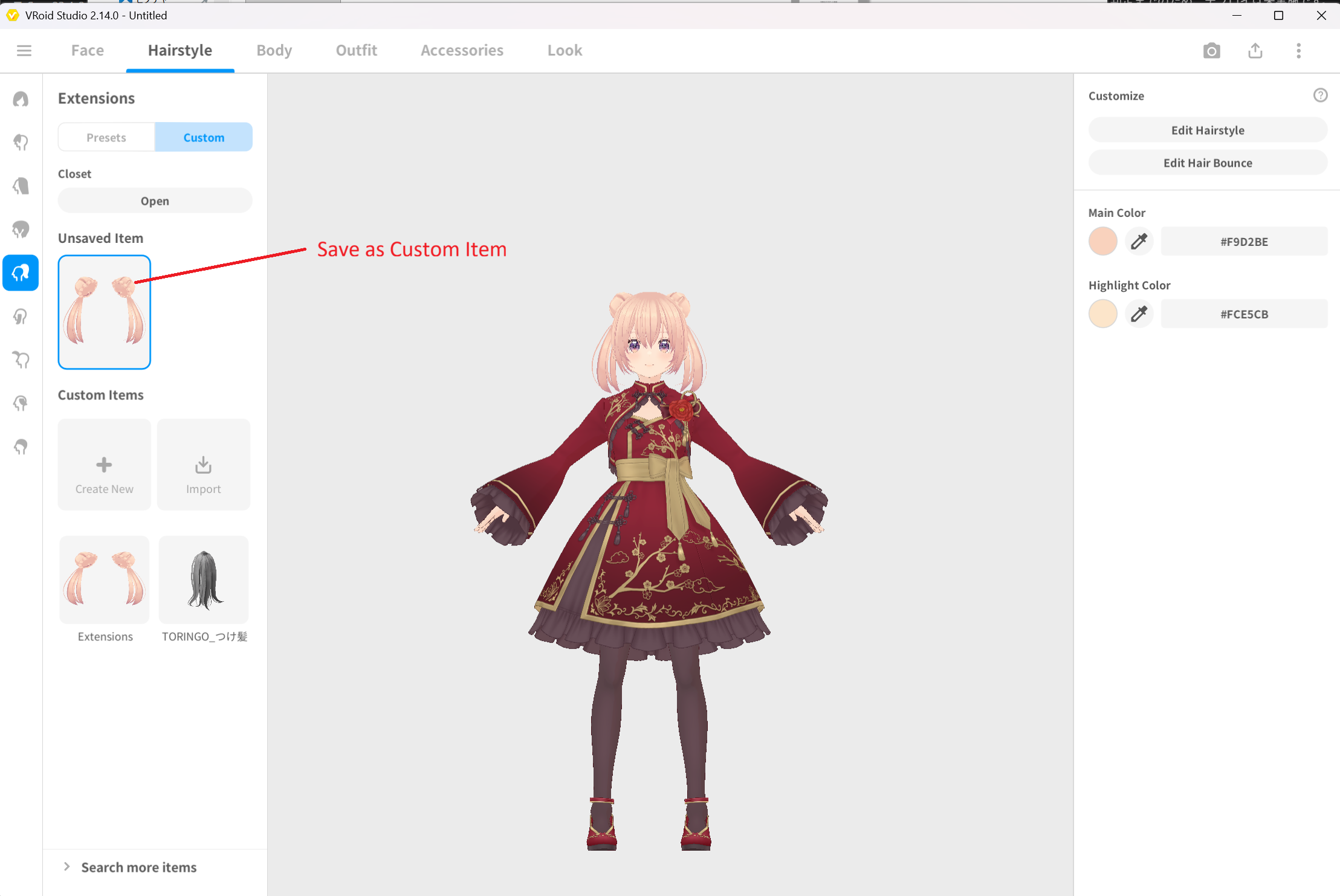 Saving Extensions hair as custom item
