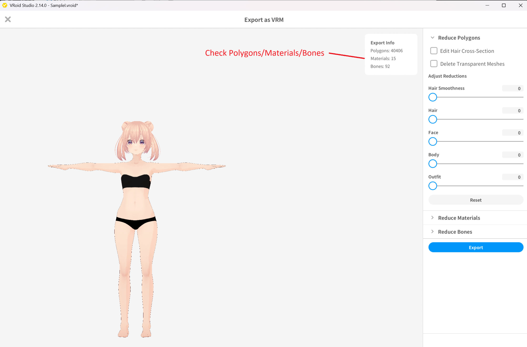 Verifying Hair1SampleI export info