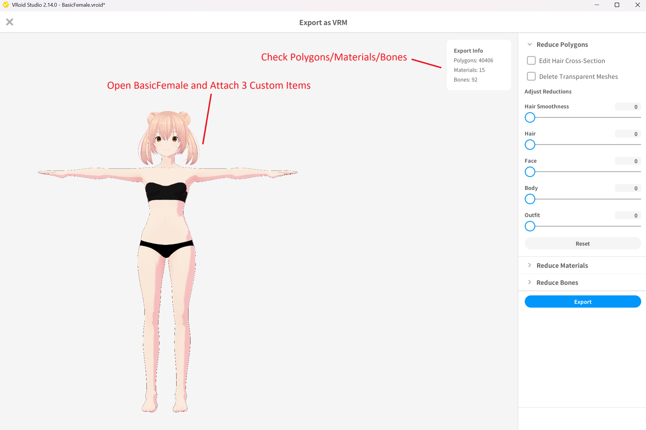 Verifying Hair1BasicFemale export info