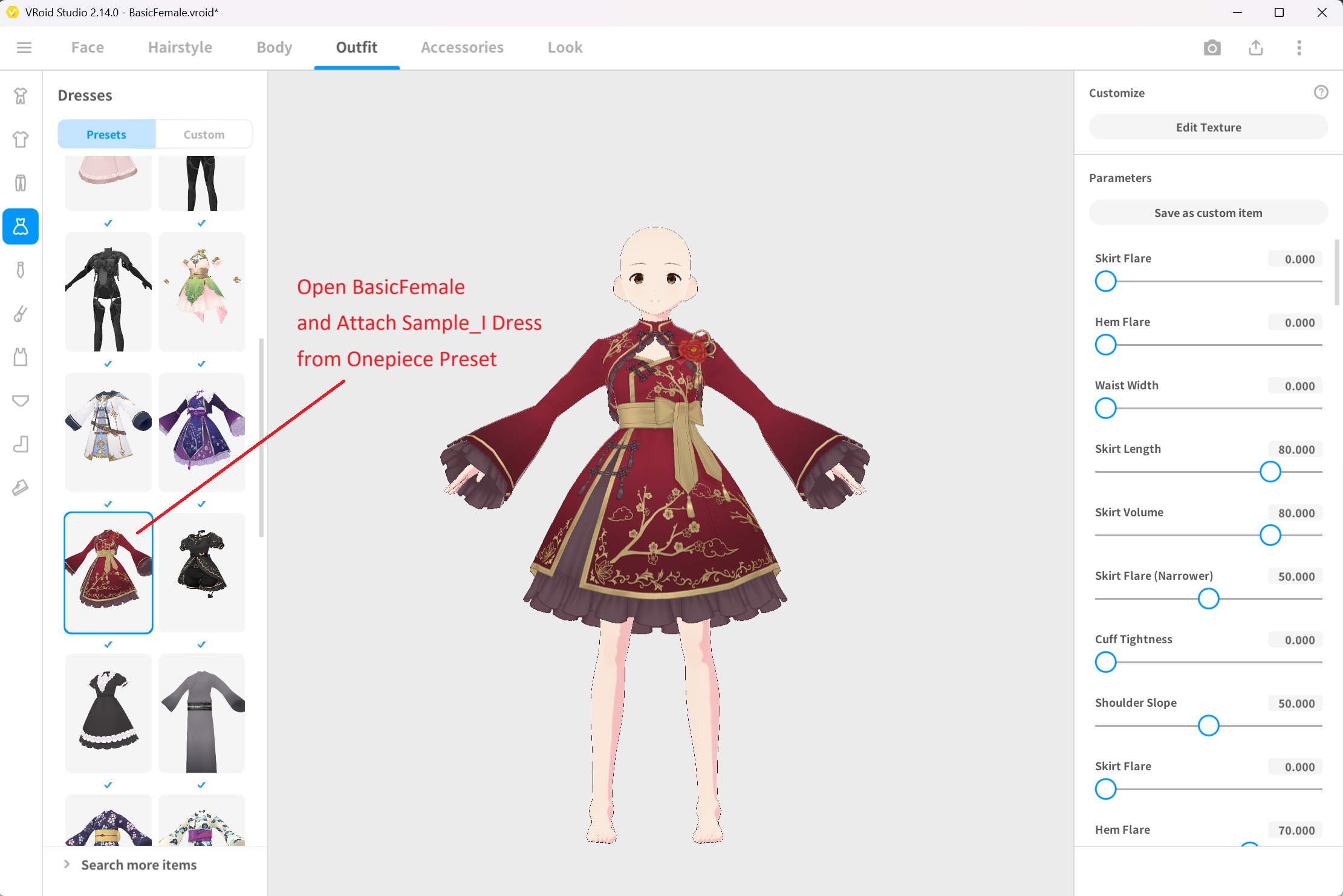 Equipping preset dress on BasicFemale