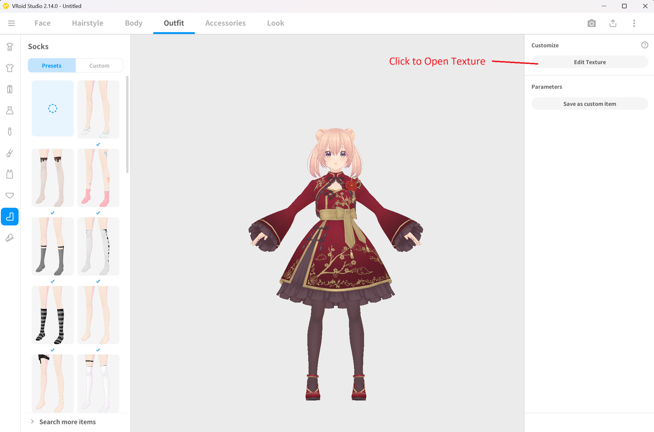 Legwear texture editing screen in VRoid Studio