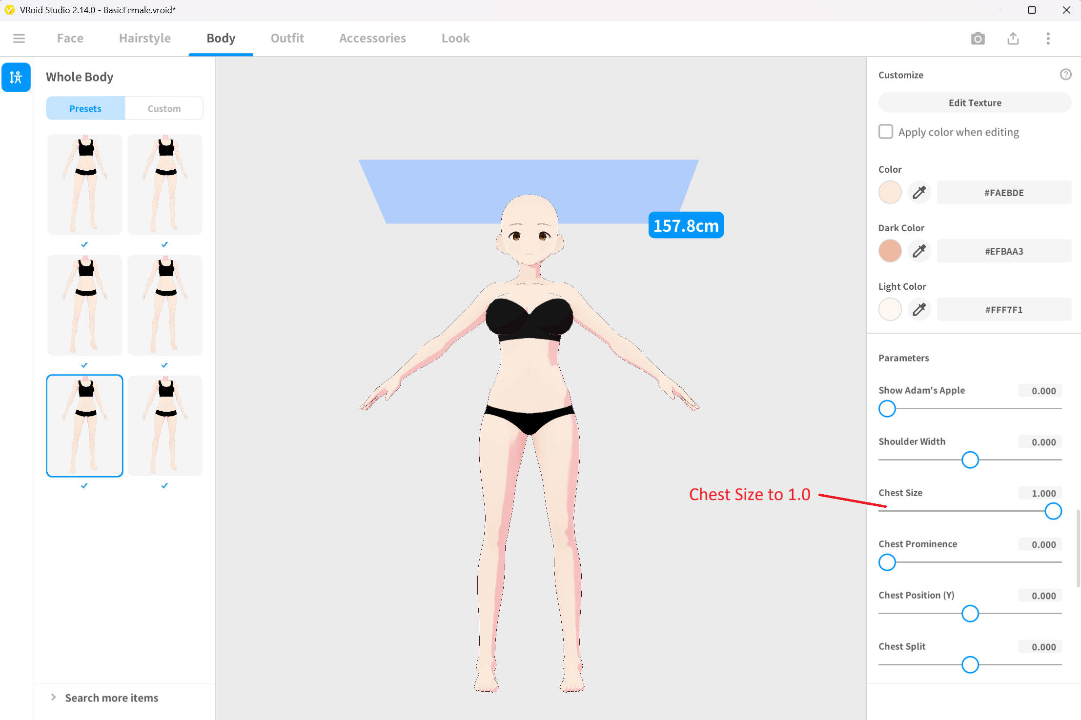 Setting Chest Size to 1.0 on Base model