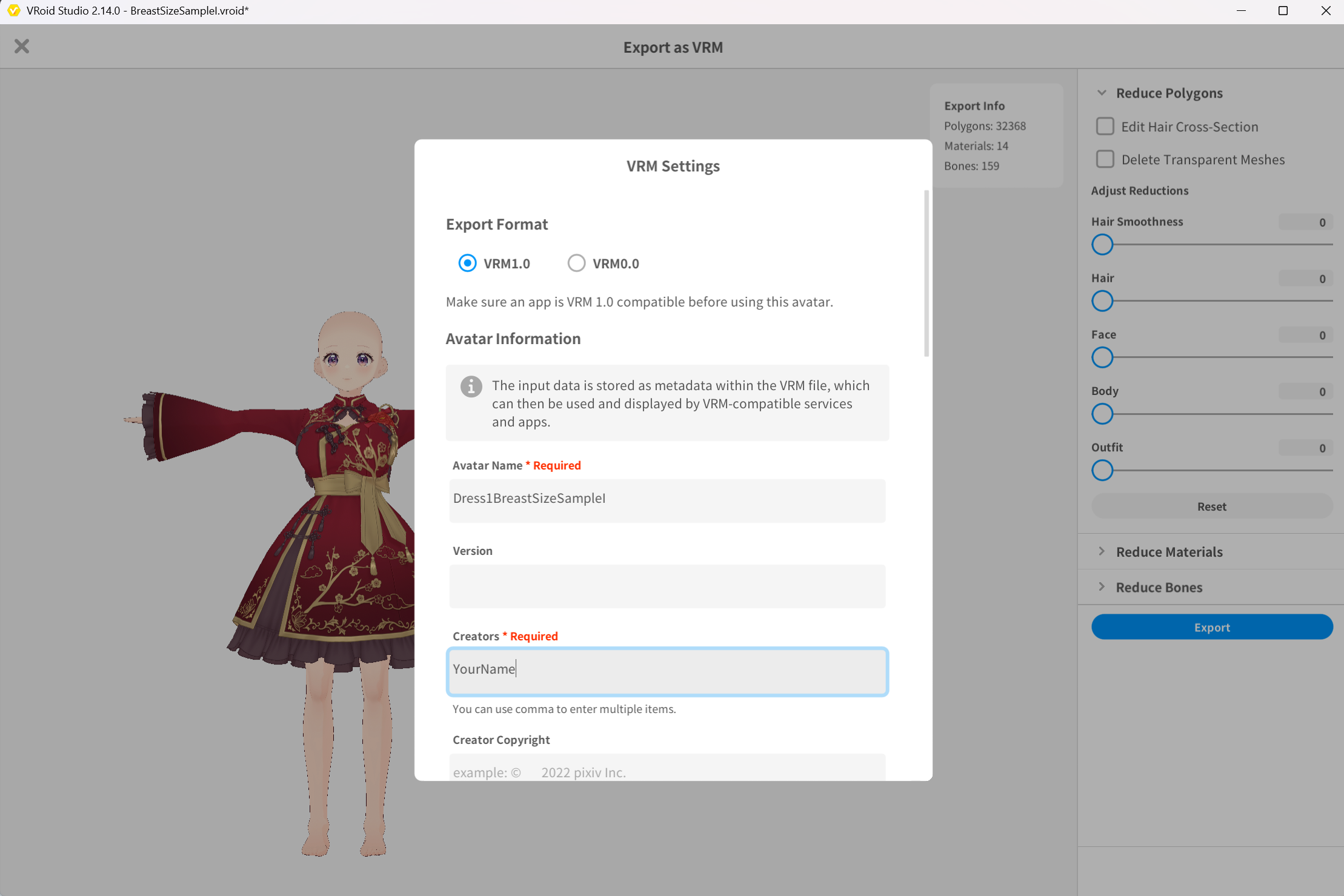 Checking VRM export for Dress1BreastSizeSampleI