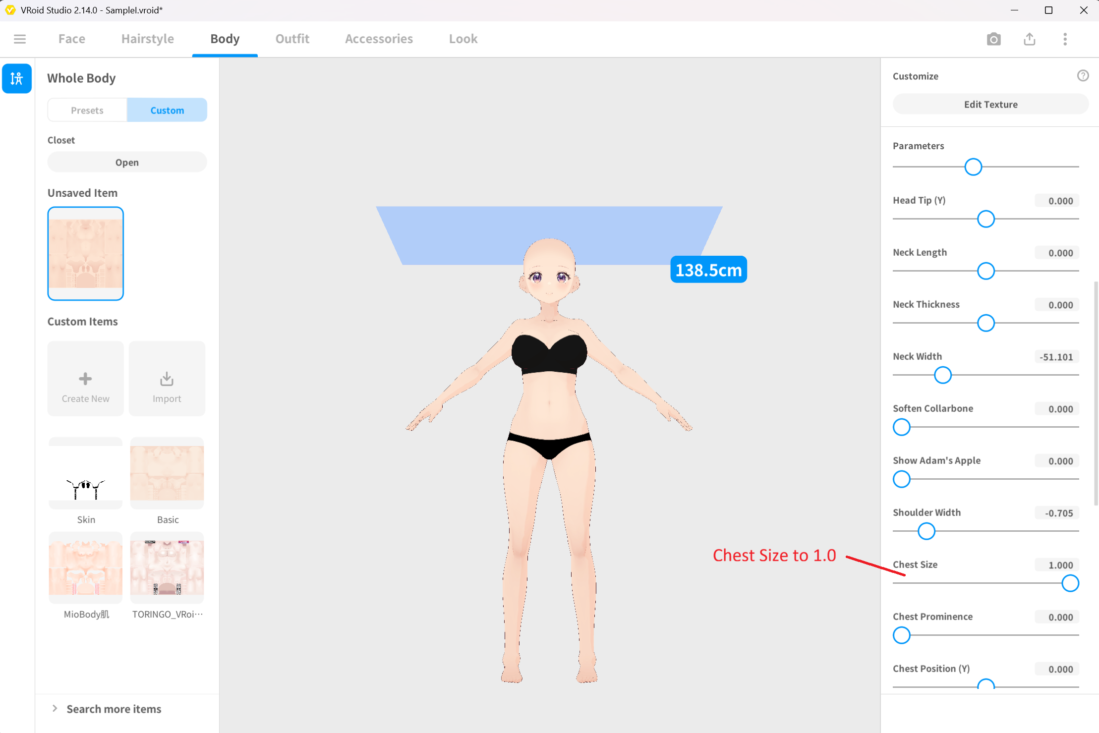 Setting Chest Size to 1.0 on FBM model