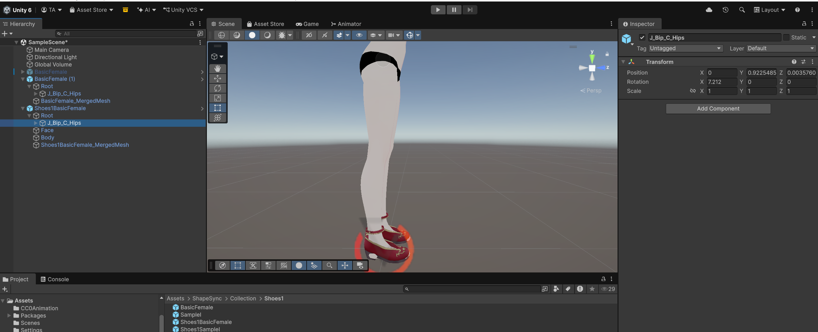 Checking Hip Y coordinate of shoe Prefab