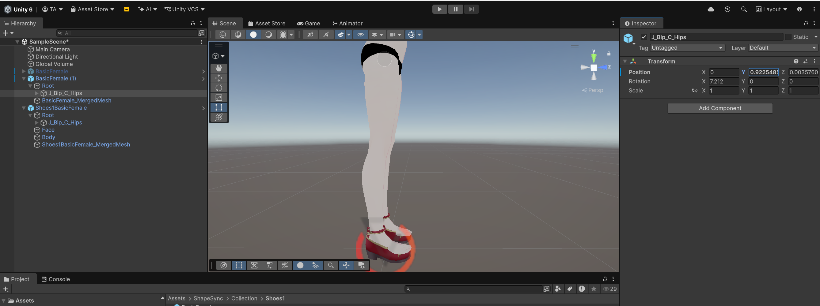 Copying to Hip Y coordinate of Collection base body