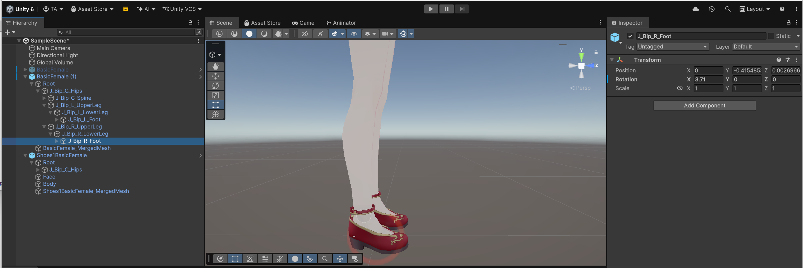 Adjusting Foot Rotation X of Collection base body
