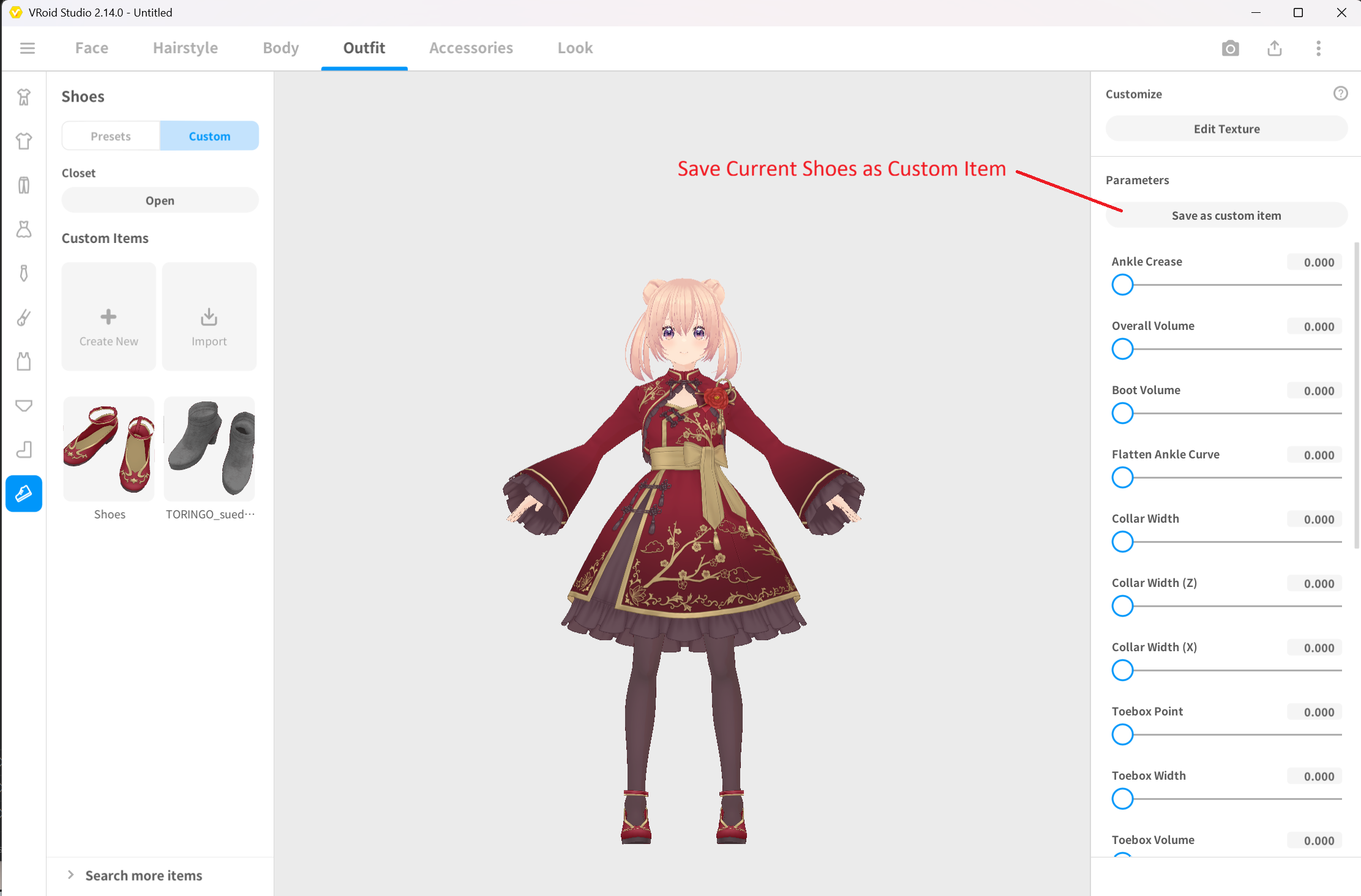Saving shoes as custom item in VRoid Studio