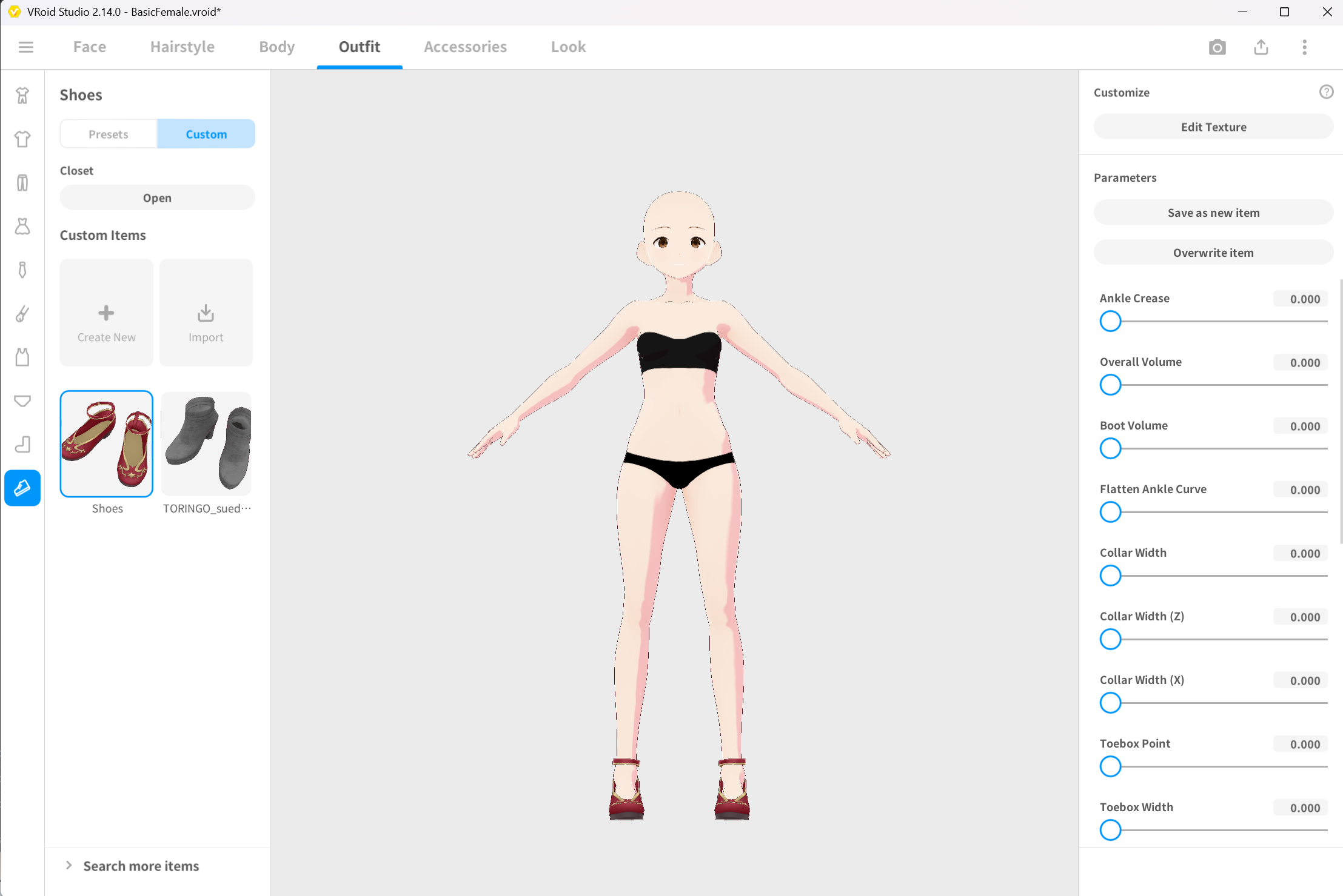 Equipping shoes on BasicFemale