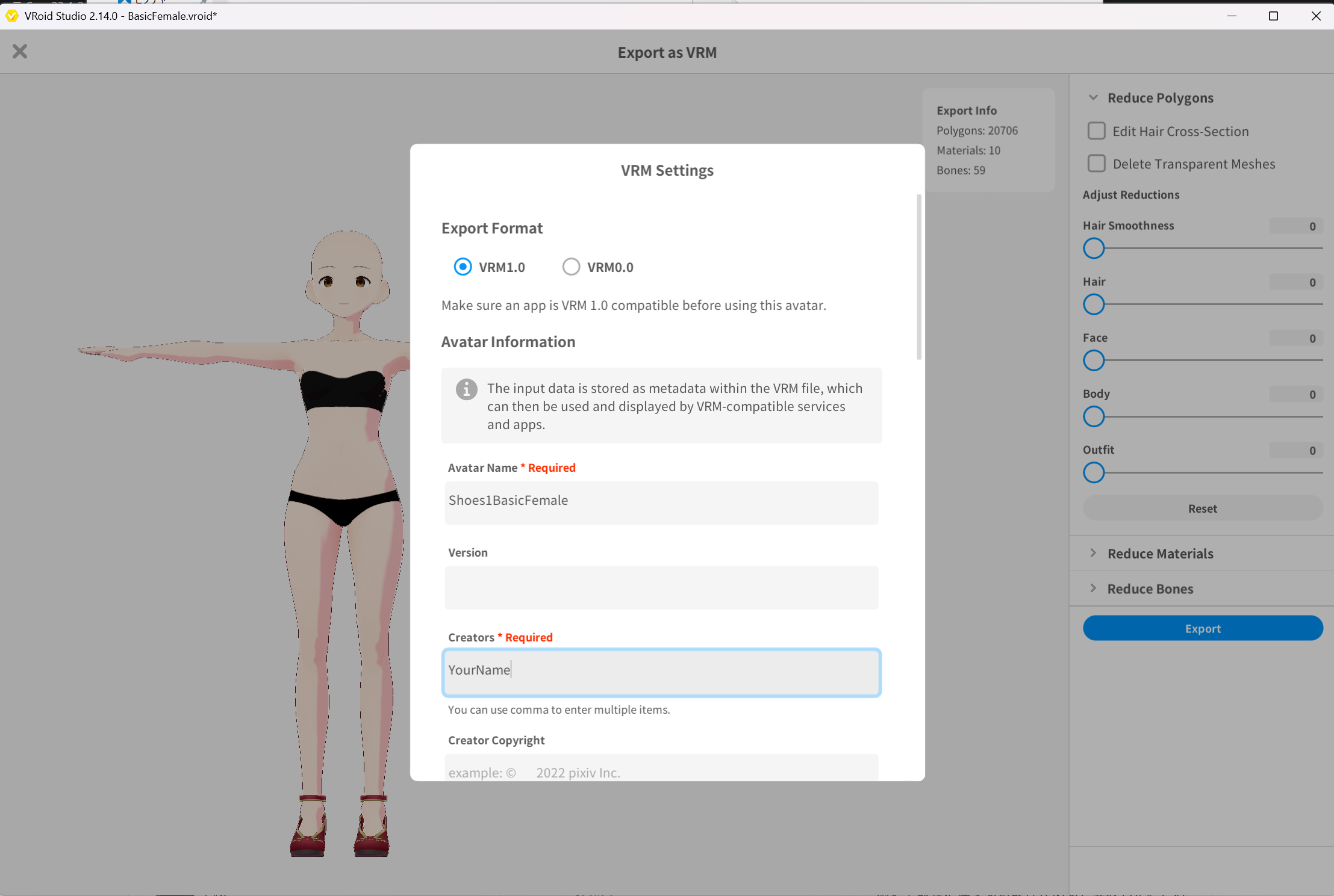 Checking VRM export for Shoes1BasicFemale