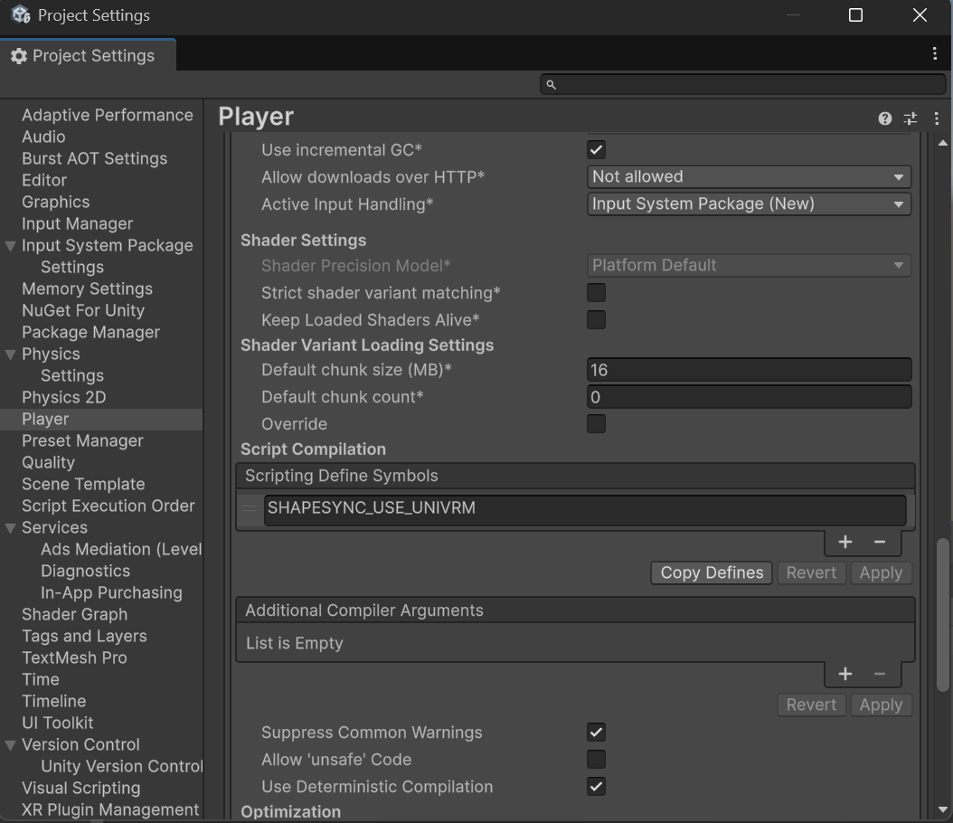 Scripting Define Symbols へのシンボル追加画面