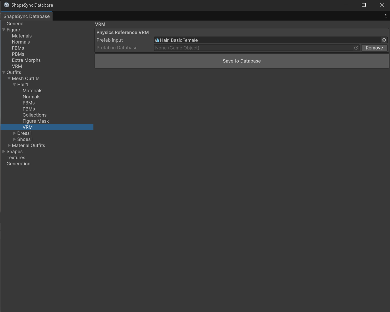 Hair1 > VRM での Physics Reference 設定