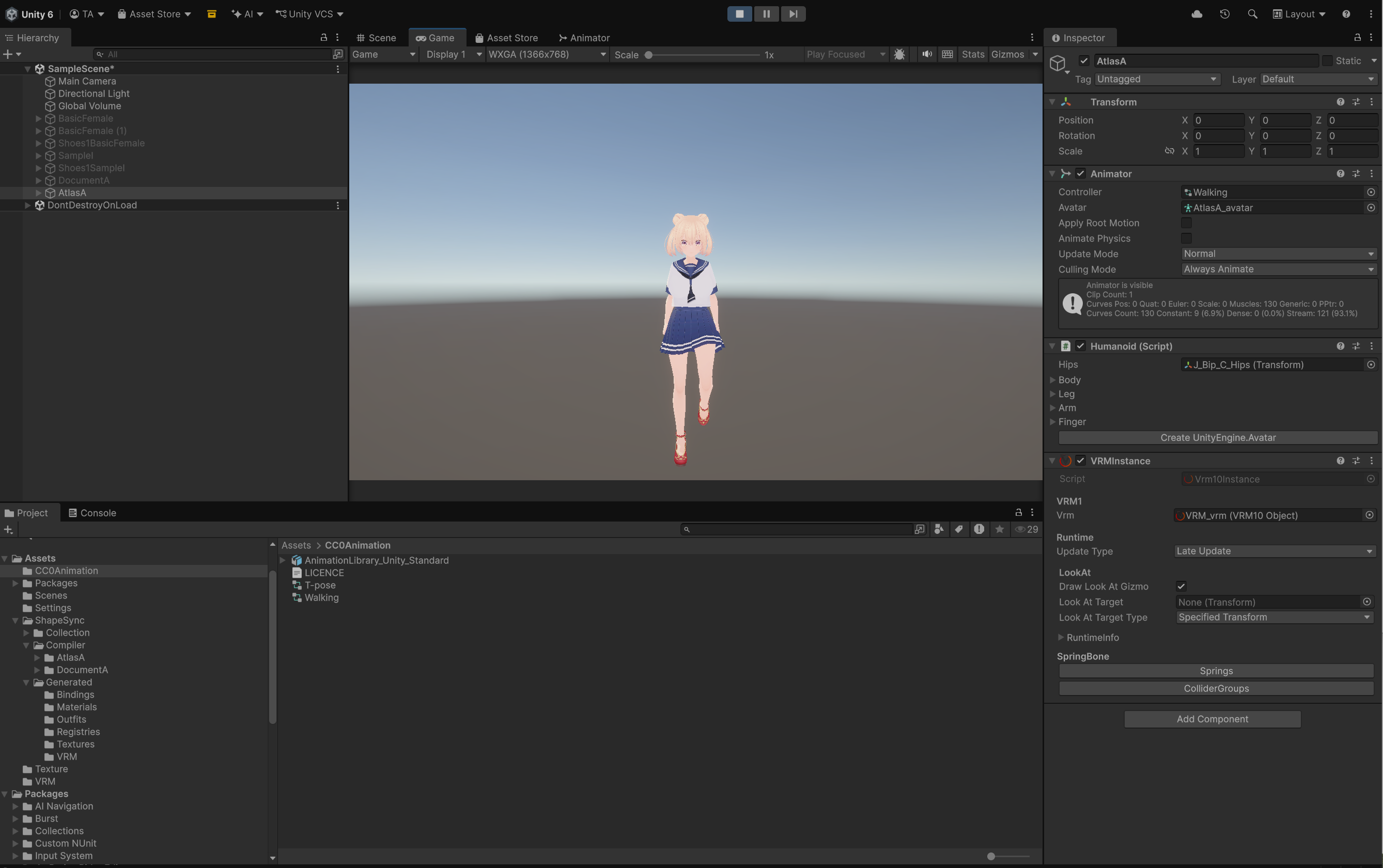 Play Mode での歩行および Physics 動作確認