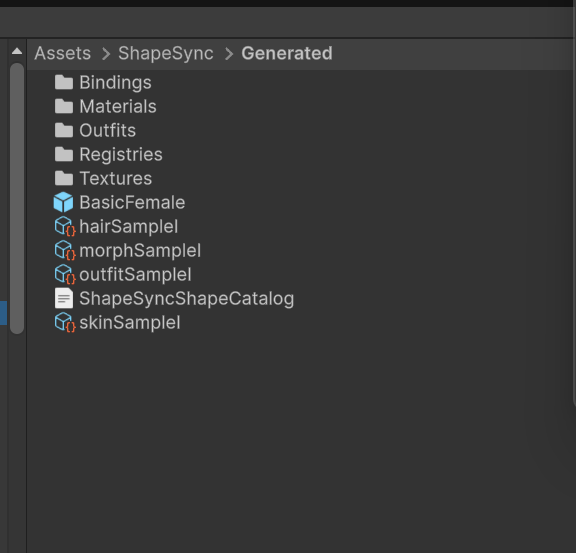 生成された Shape Template アセット群の確認
